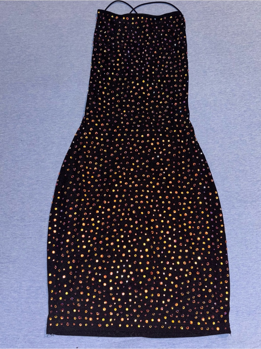 WINDSOR Multicolor Shift Rhinestone Tie-back Black Mini Dress